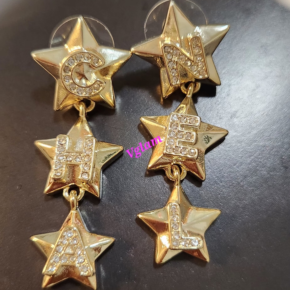 Gold Star Letter Dangle Earrings - Monogram Initials
